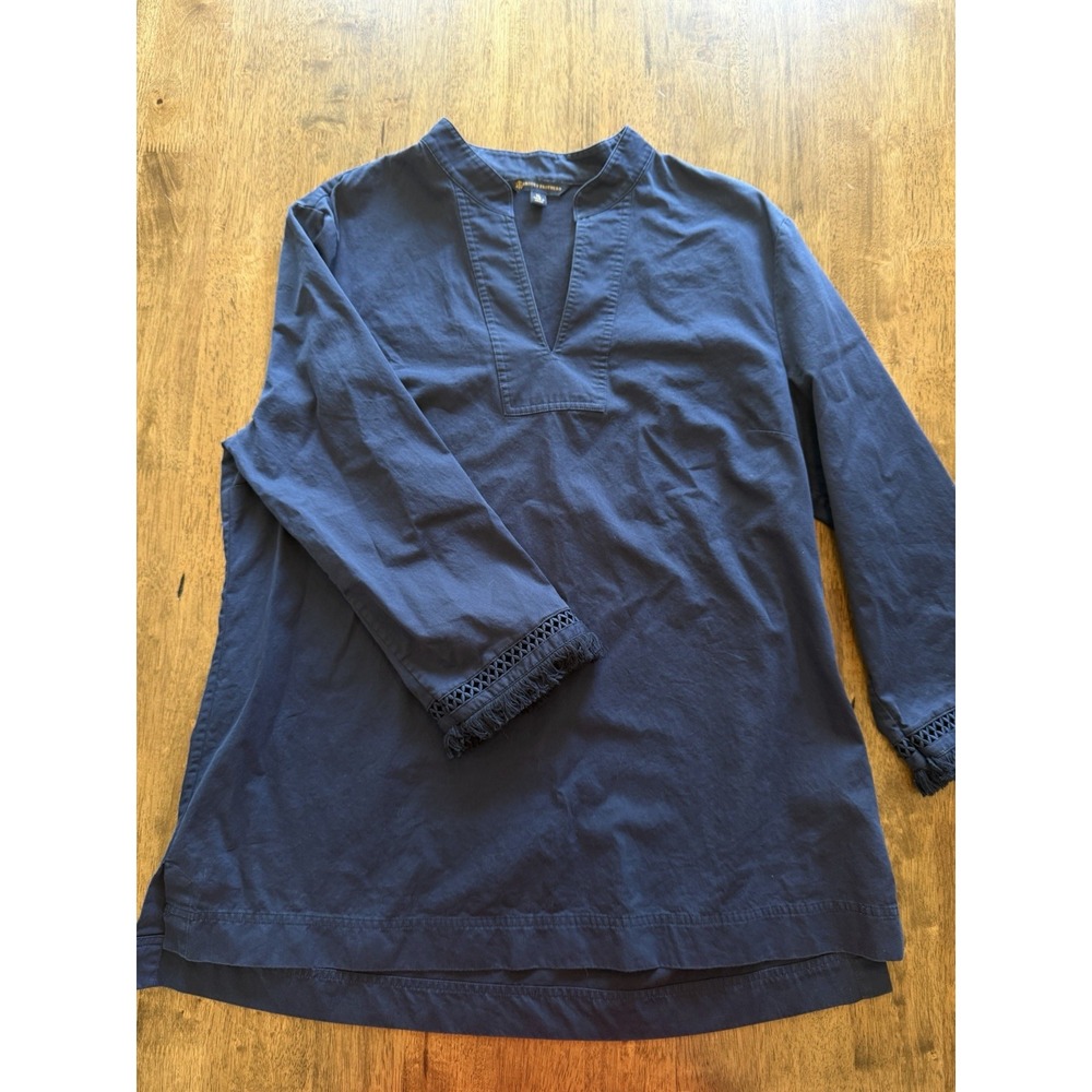 Brooks Brothers Women's XL Navy Blue Tunic Blouse Embroidered Cuff